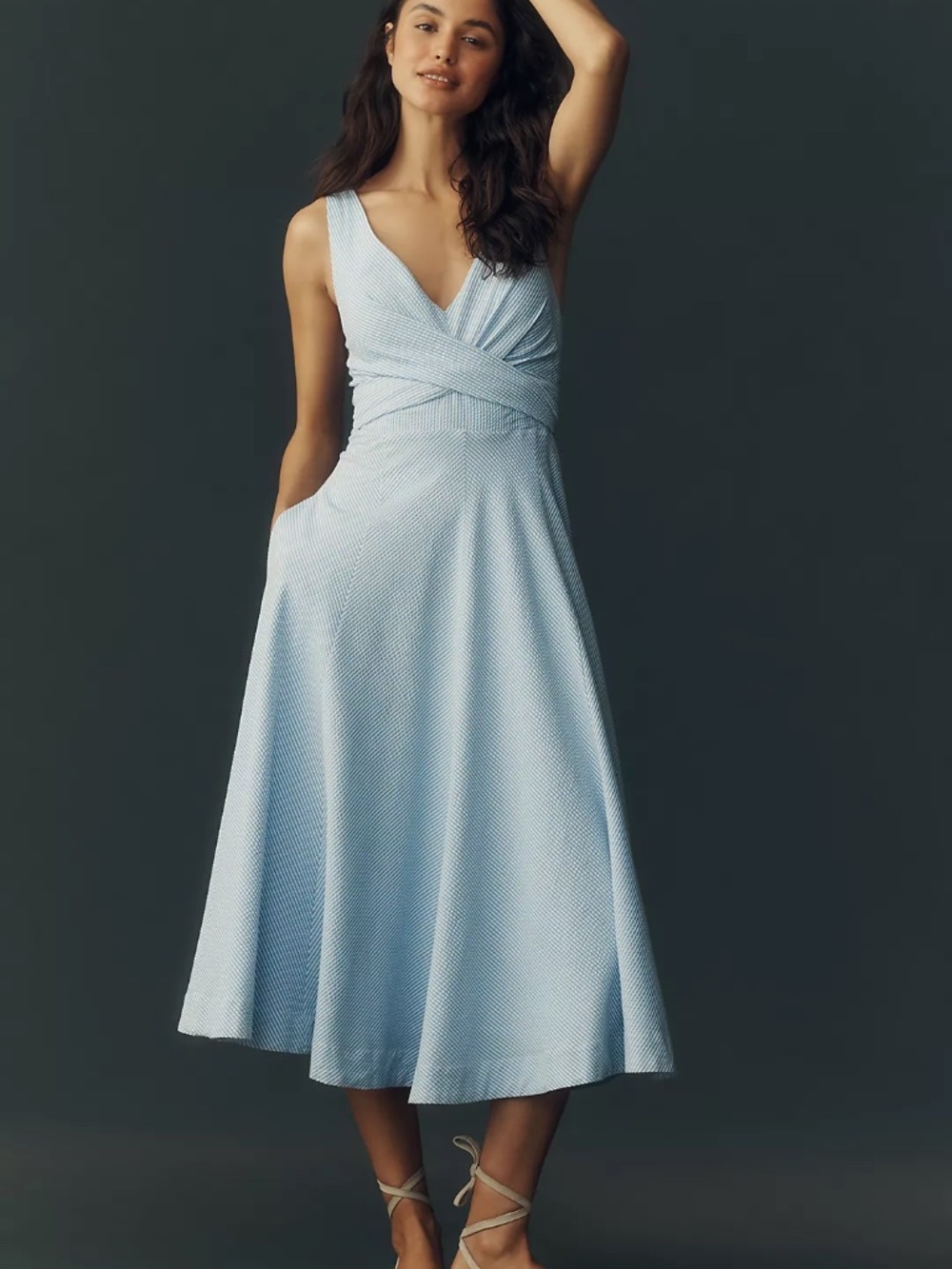 Anthropologie Maeve Sleeveless V Neck Seersucker Midi Dress XS